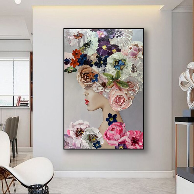 Original Painting Flower Painting on Canvas 3D Flower Wall Art Custom shops Wall Art Floral Wall Art Textured Wall Art Beauty Figure Wall Art
