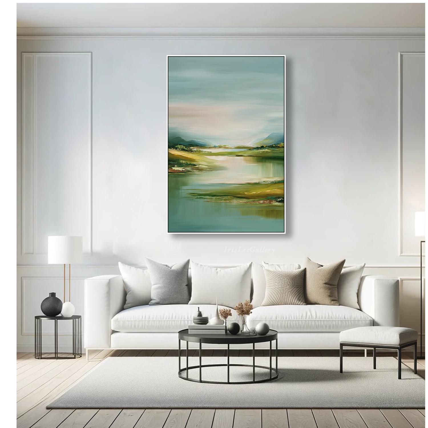Sage Green Abstract Painting on Canvas Landscape Textured Wall Art ...
