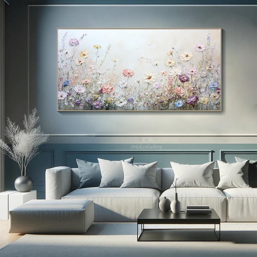 3D Floral Oil Painting on Canvas Textured Wildflower Field Wall Art ...
