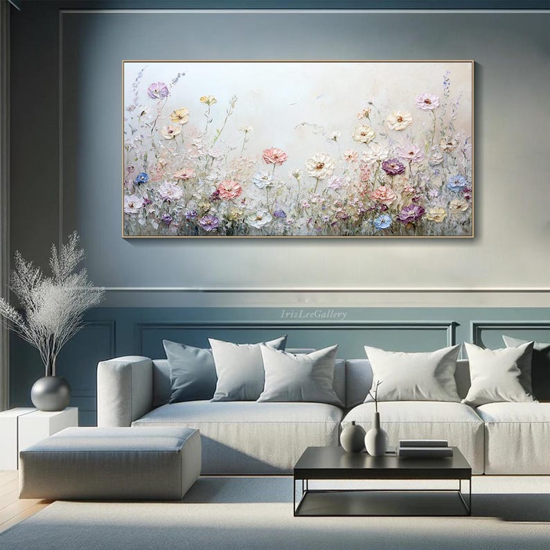 3D Floral Oil Painting on Canvas Textured Wildflower Field Wall Art ...