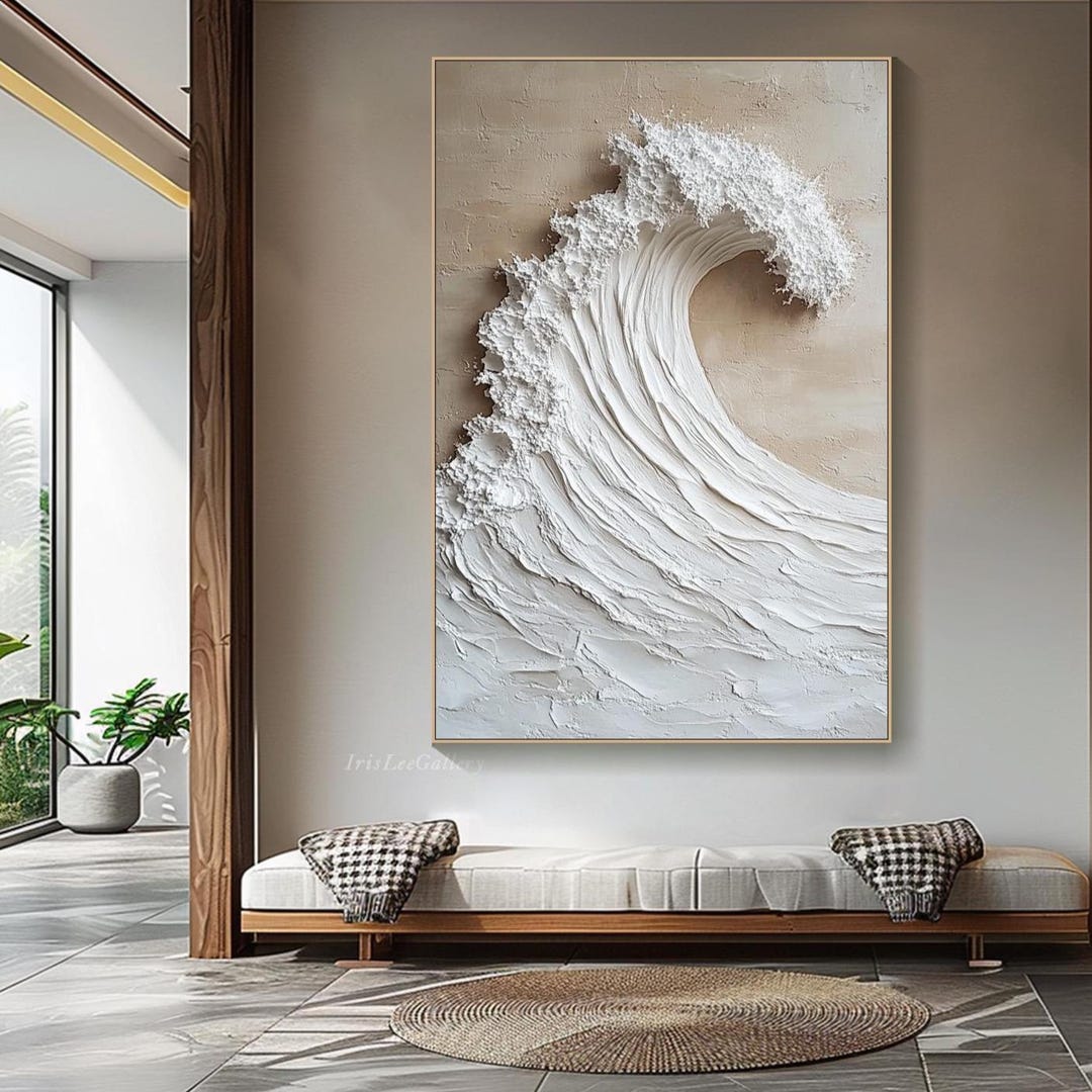3D Beige Wave Oil Painting on Canvas Textured Abstract Ocean Wall Art ...
