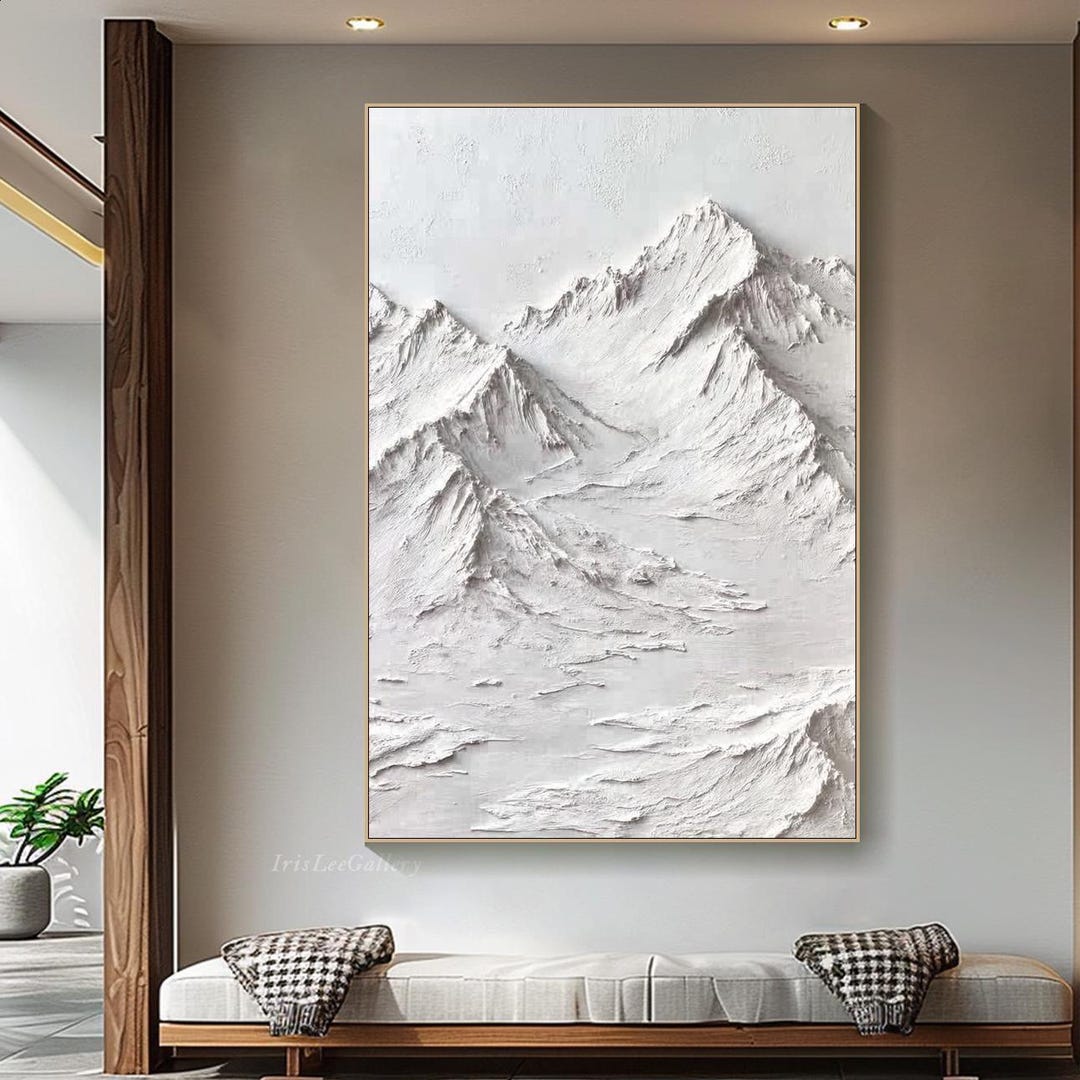 Large Mountain Oil Painting on Canvas White Landscap Textured Wall Art ...