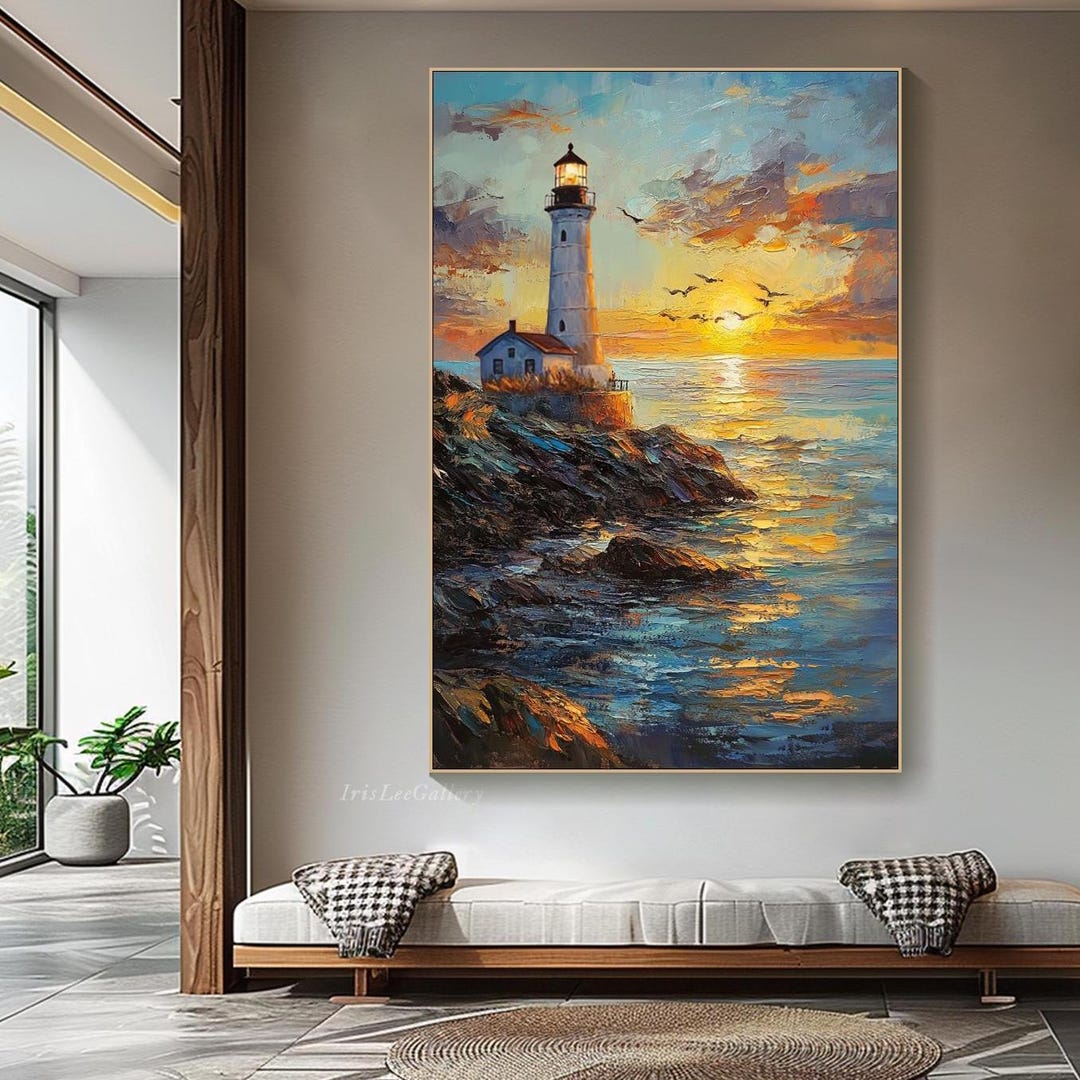 Sunset Oil Painting on Canvas Textured Coastal Seascape Wall Art Hand ...