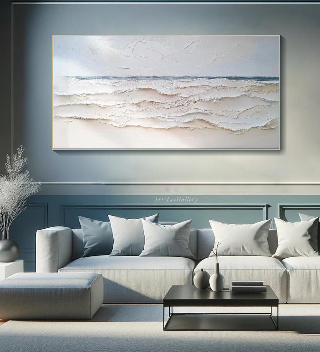 Original Textured Ocean Painting Coastal Wall Decor Modern Beach Canvas Painting Ocean Waves Art Seascape Wall Art Neutral Toned Wall Art