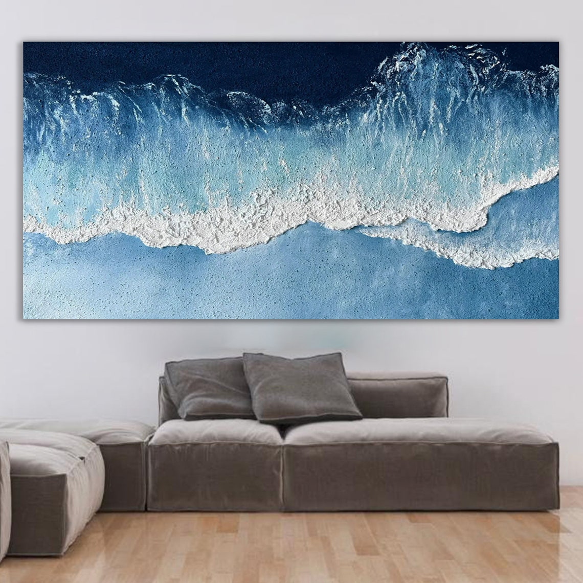 Original Blue Ocean Painting on Canvas Textured Wall Art - Etsy