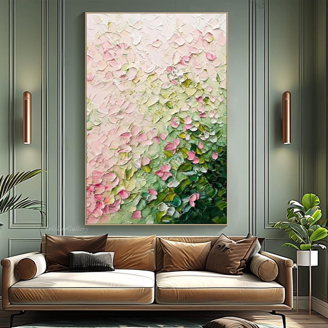 Floral Oil Painting on Canvas Abstract Textured Wall Art 3D Pink ...