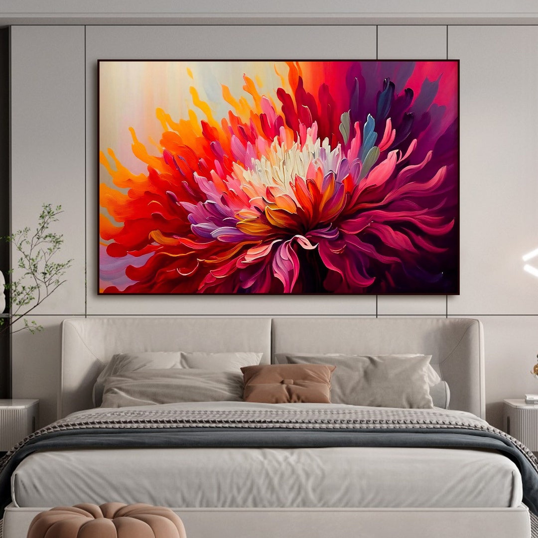 Abstract Blooming Flower Oil Painting on Canvas Purple Flower Painting ...