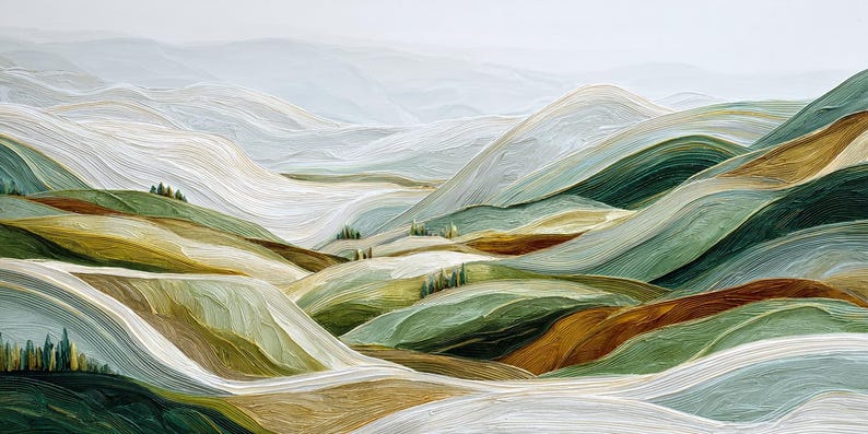 Textured Sage Green Mountain Wall Art Landscape Oil Painting on Canvas ...