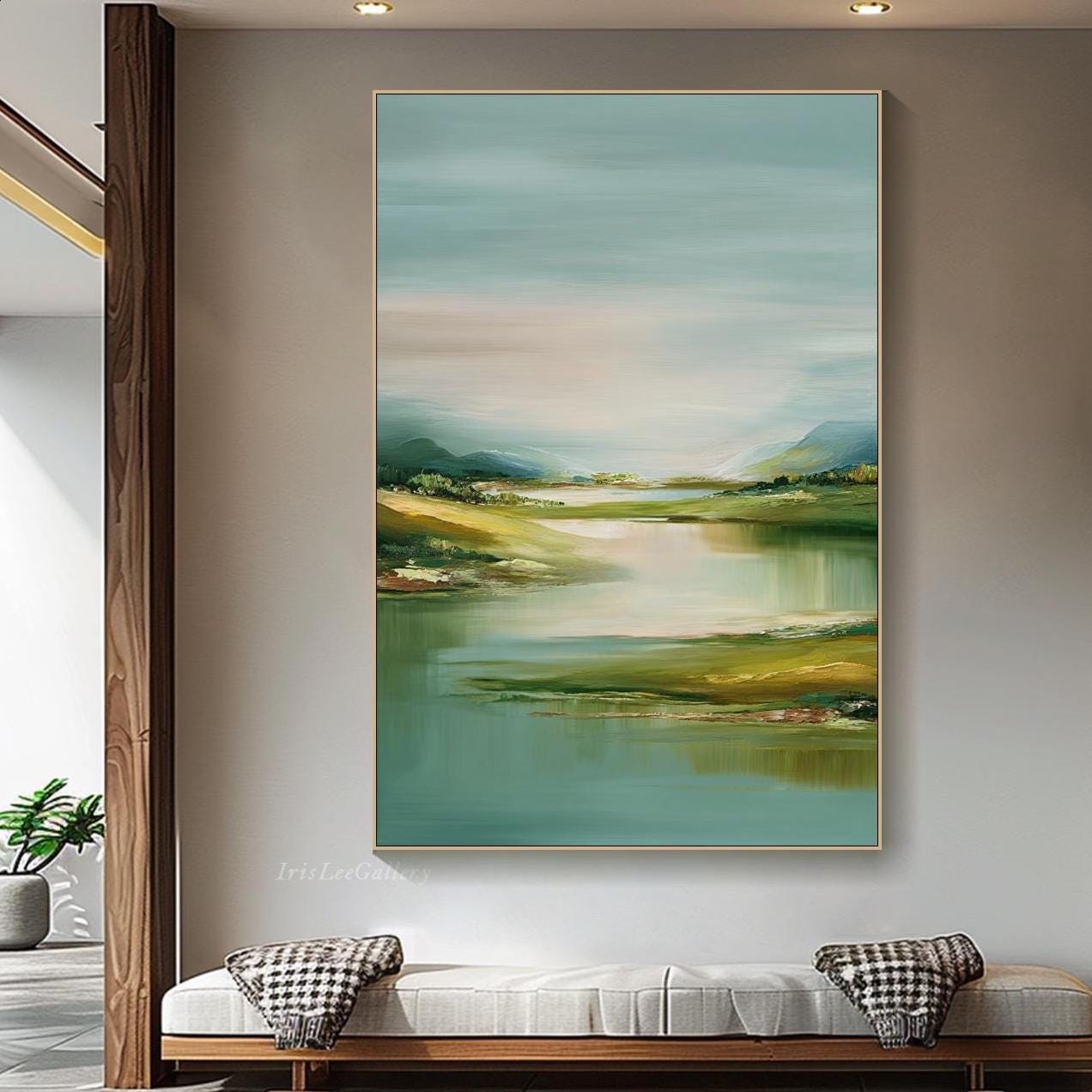 Sage Green Abstract Painting on Canvas Landscape Textured Wall Art ...