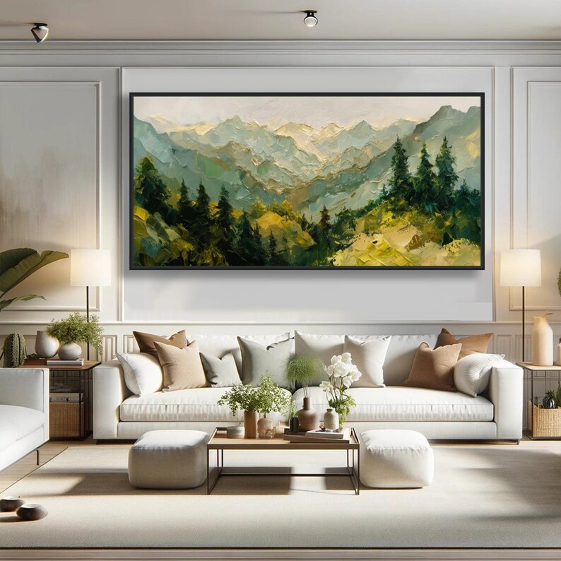 Mountain Textured Wall Art Forest Landscape Oil Painting on Canvas ...