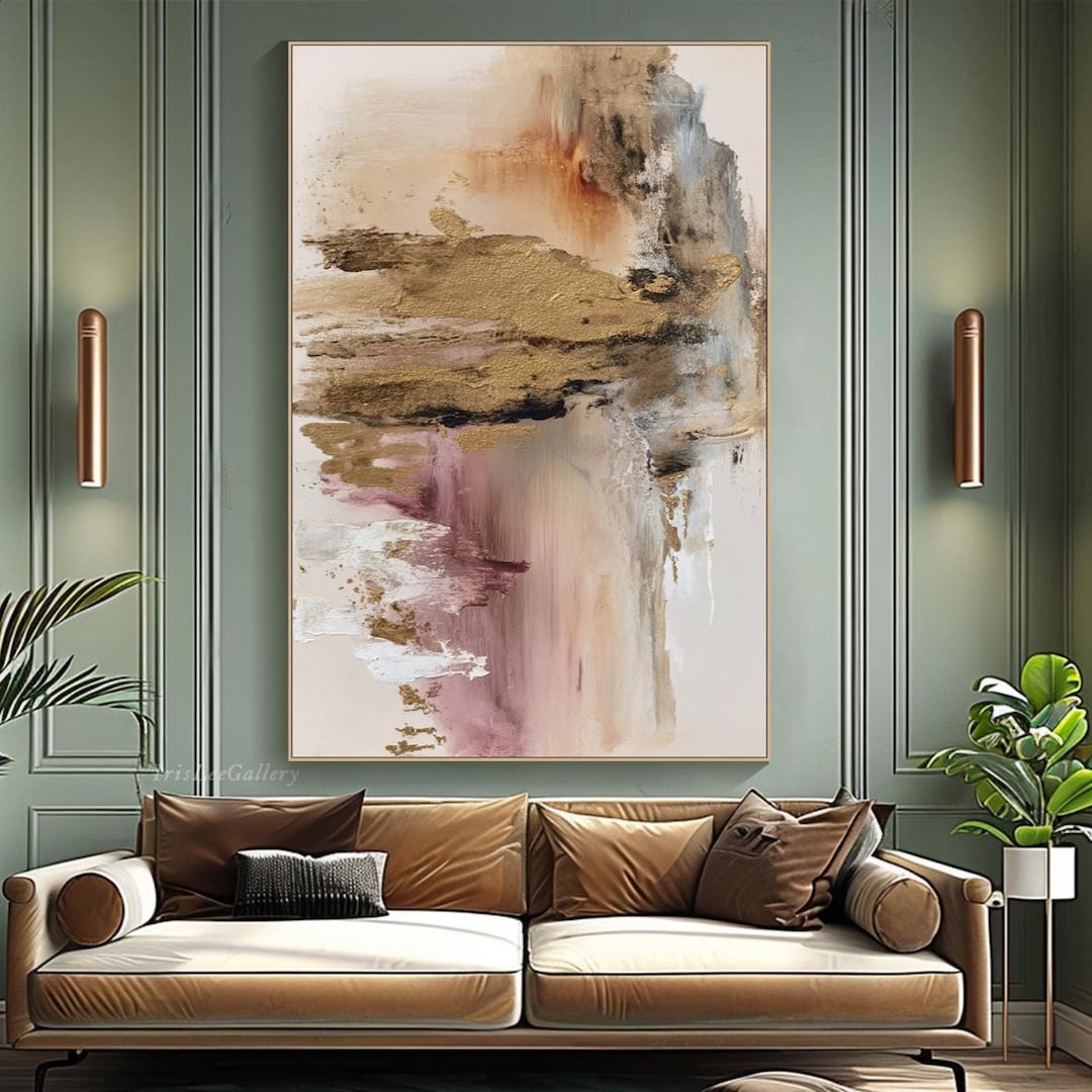 Abstract Oil Painting on Canvas Neutral Beige Textured Wall Art Impasto ...