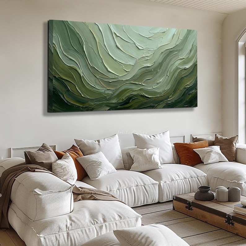 Sage Green 3D Oil Painting on Canvas Texture Abstract Wall Art ...