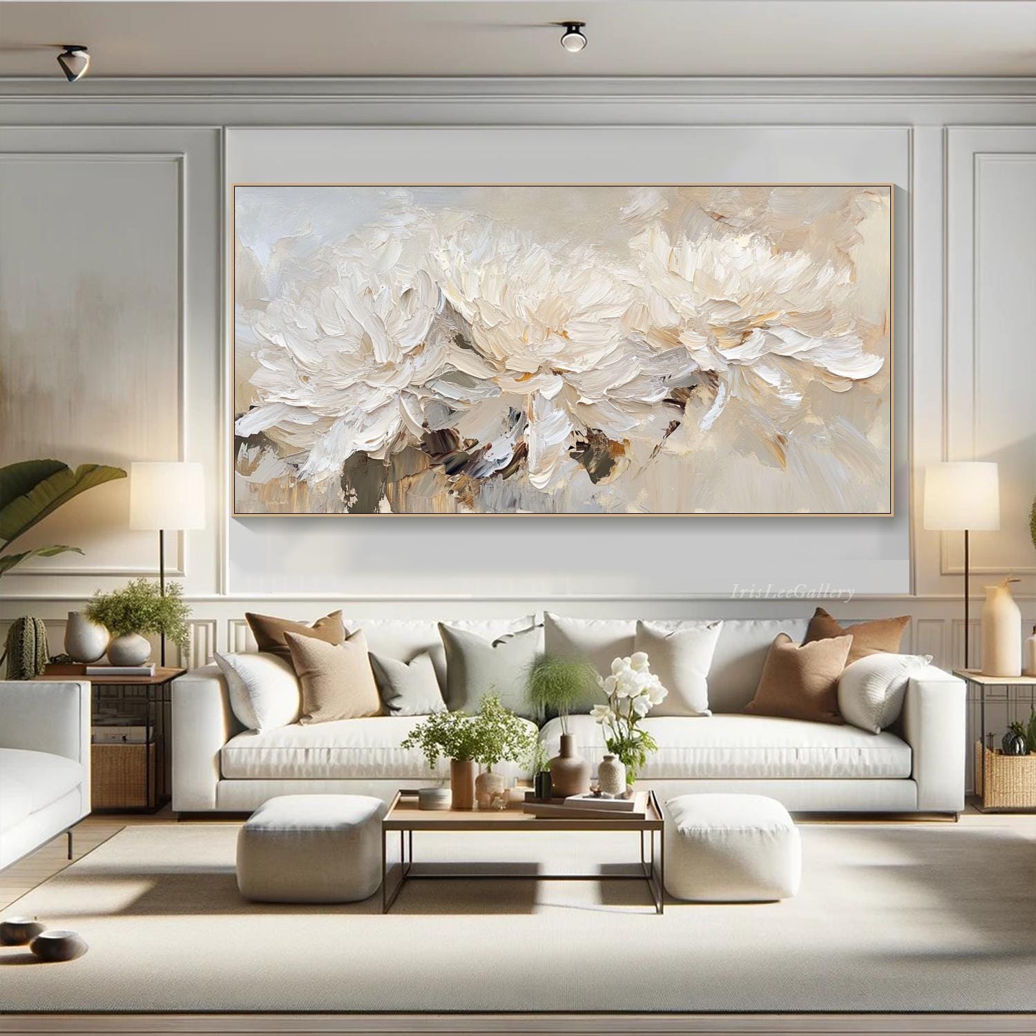 White Flower Oil Painting on Canvas 3D Textured Floral Wall Art Neutral ...