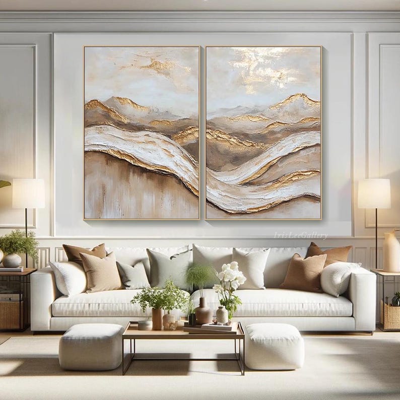 Large Gold Abstract Landscape Painting on Canvas Textured Wall Art ...
