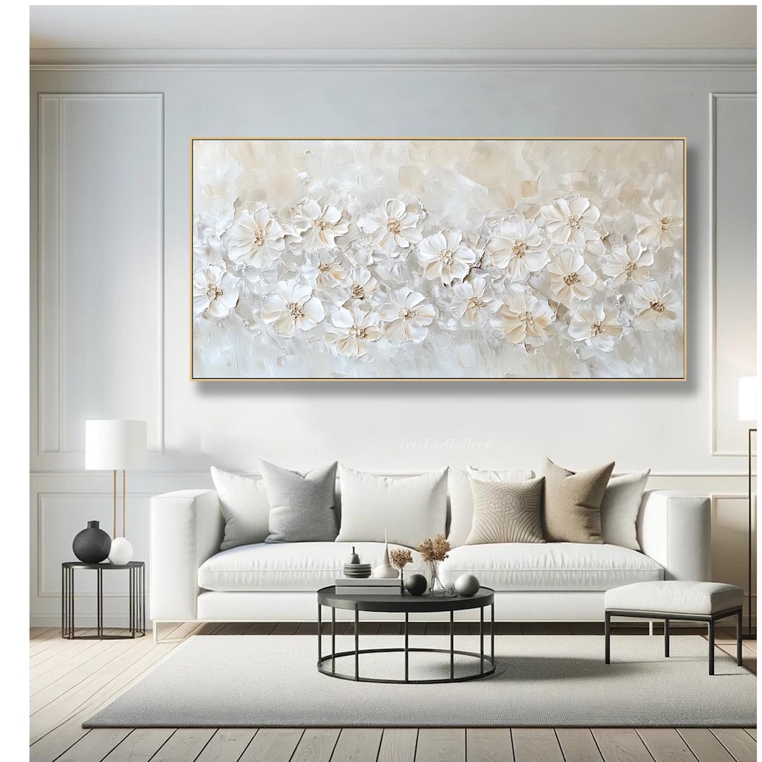 White Daisy 3D Textured Wall Art Neutral Floral Impasto Oil Painting on ...