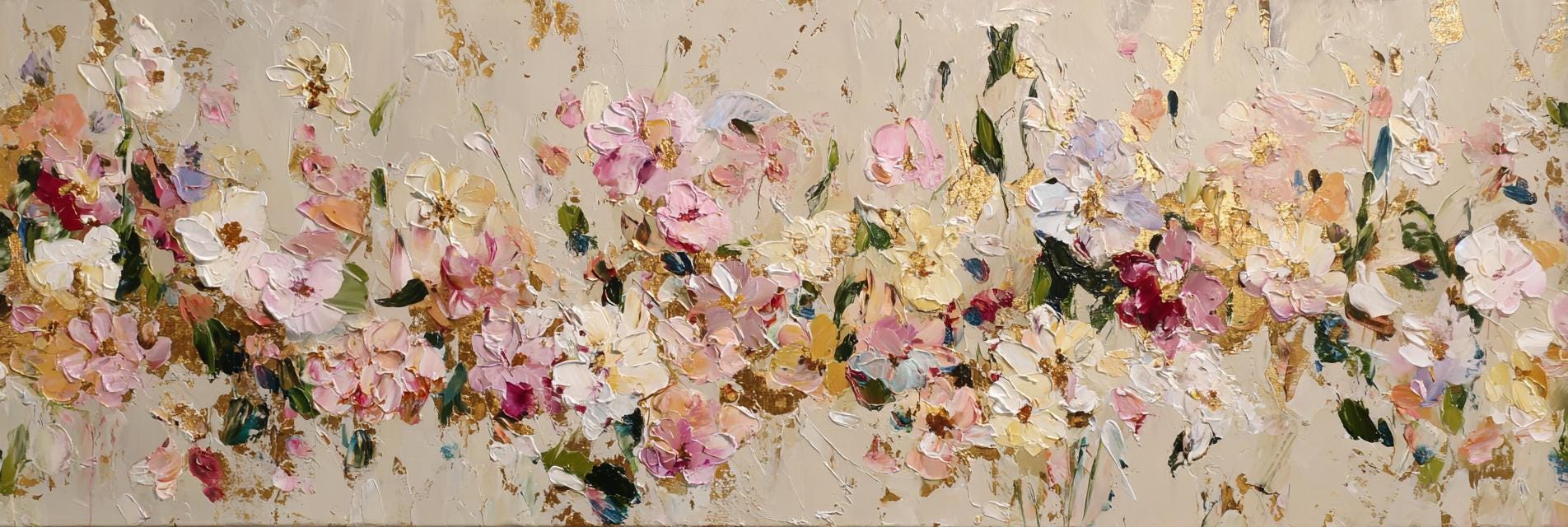 Abstract Floral Oil Painting on Canvas Textured Pink White Wall Art ...