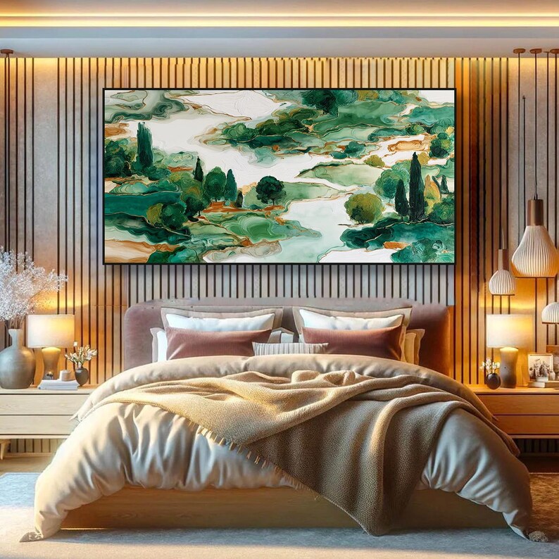 Green Landscape Oil Painting on Canvas Abstract Textured Forest Wall ...