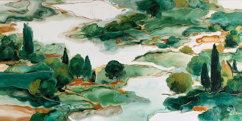 Green Landscape Oil Painting on Canvas Abstract Textured Forest Wall ...