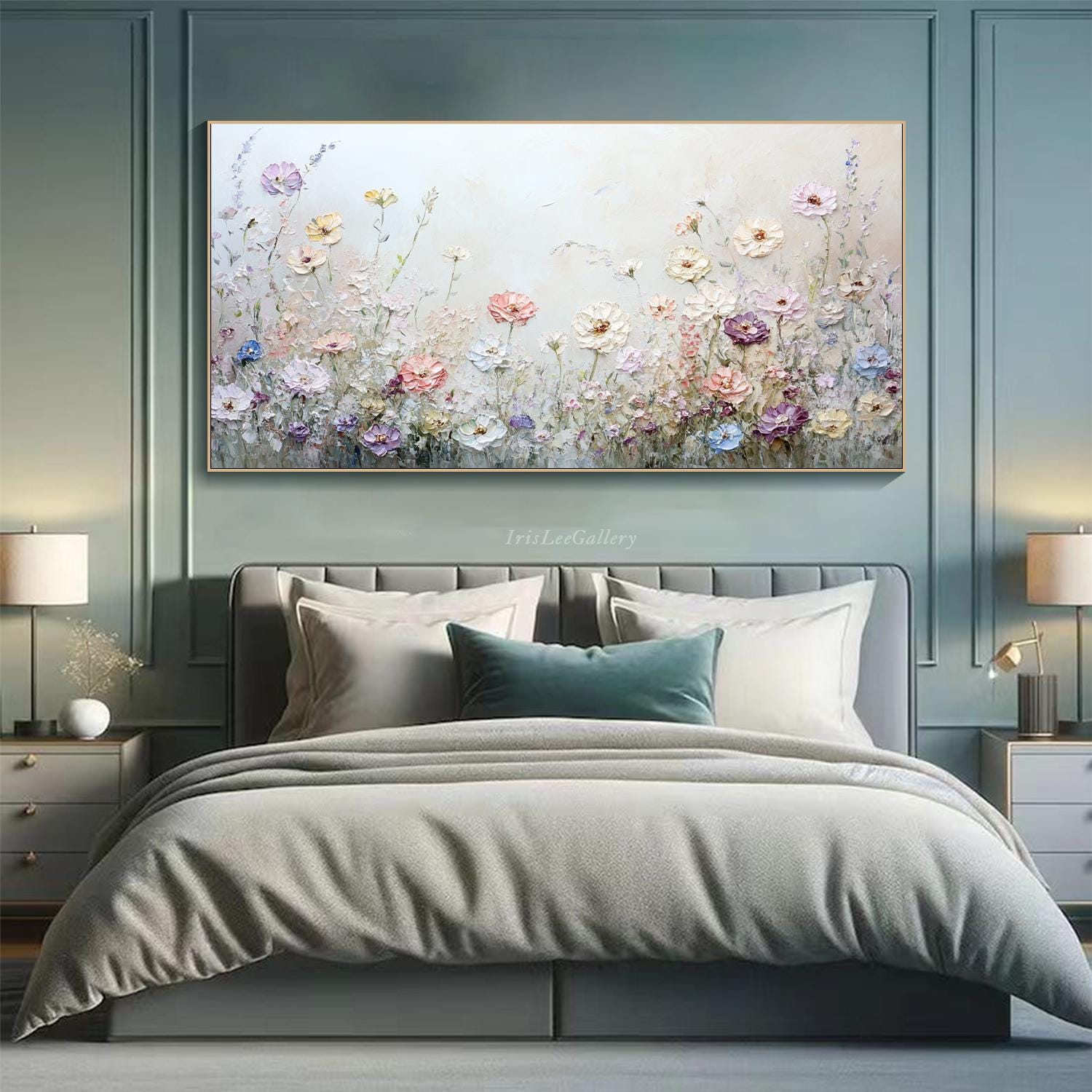 3D Floral Oil Painting on Canvas Textured Wildflower Field Wall Art ...