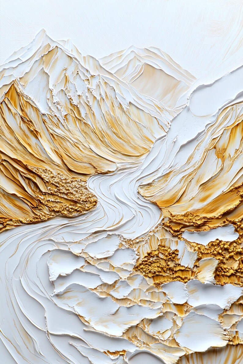 Original 3D Textured Wall Art Plaster Style Mountain Painting on Canvas