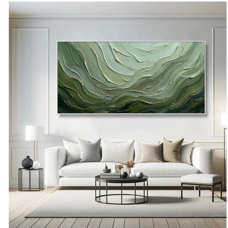 Sage Green 3D Oil Painting on Canvas Texture Abstract Wall Art ...
