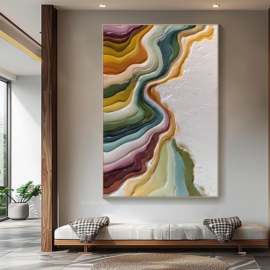 Colorful Oil Painting on Canvas Abstract Textured Wall Art Impasto ...