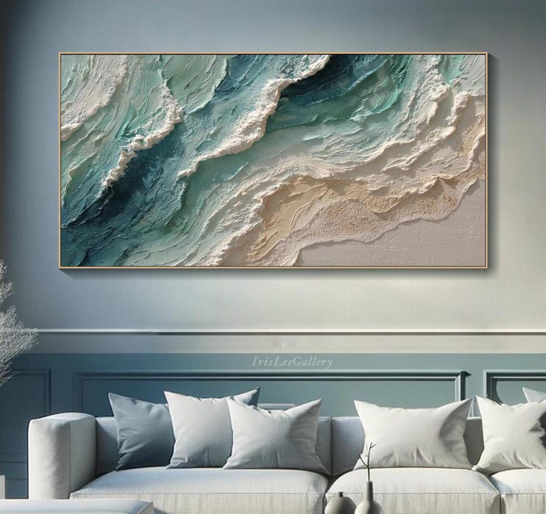 View of Ocean Wave Oil Painting on Canvas Textured Coastal Wall Art Large Hand ...