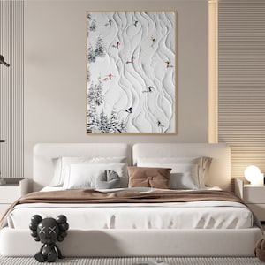 Original Framed 3D Skiing Sport Art Plaster Style Textured Wall Art Personalized Gift For Skiers White Snowboards Paintig Skier Painting image 2