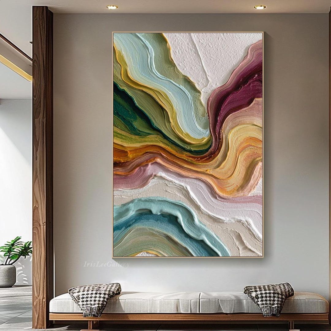 Abstract Oil Painting on Canvas Neutral Beige Textured Wall Art Impasto ...