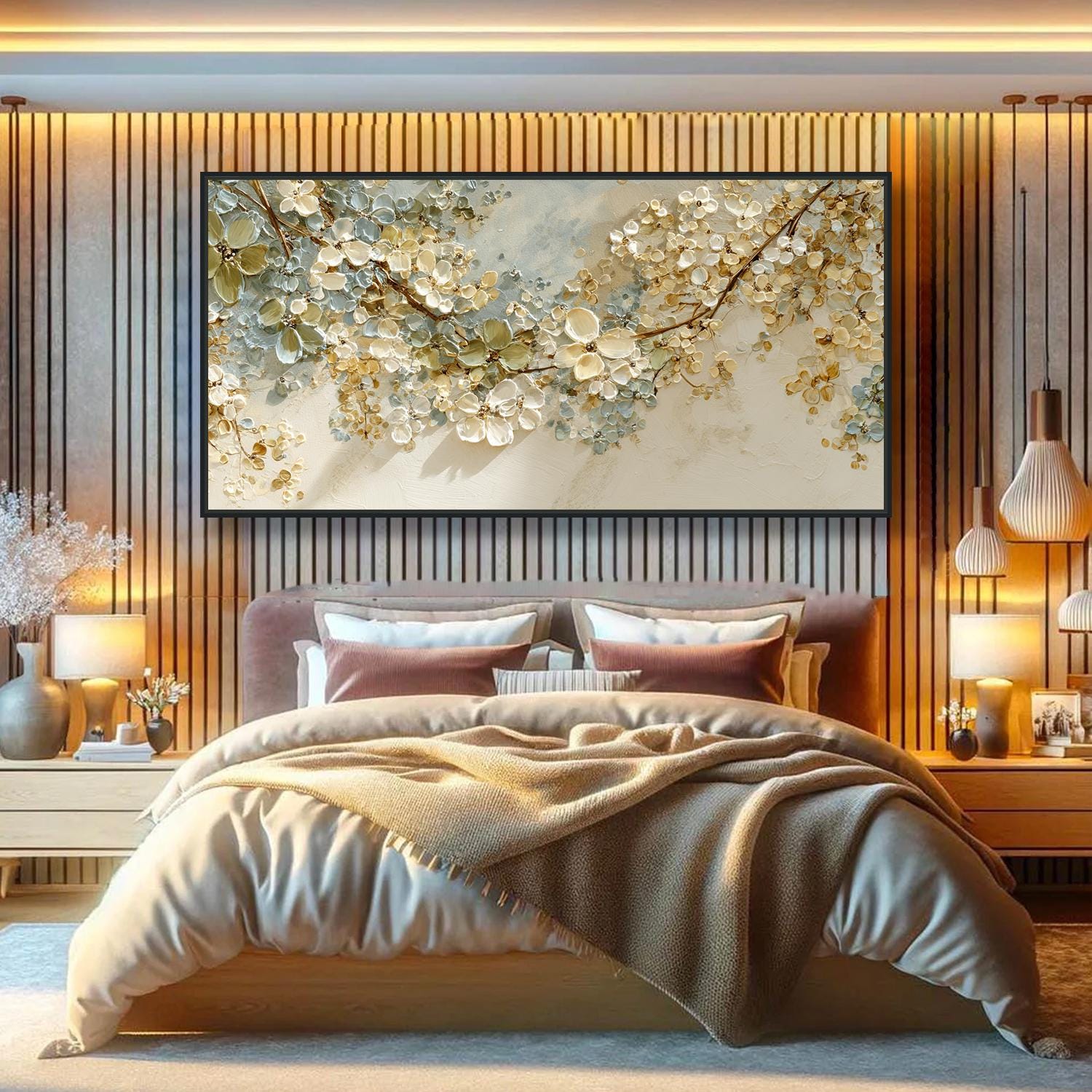 Textured Flower Wall Art 3D White Oil Painting on Canvas Hand Painted ...