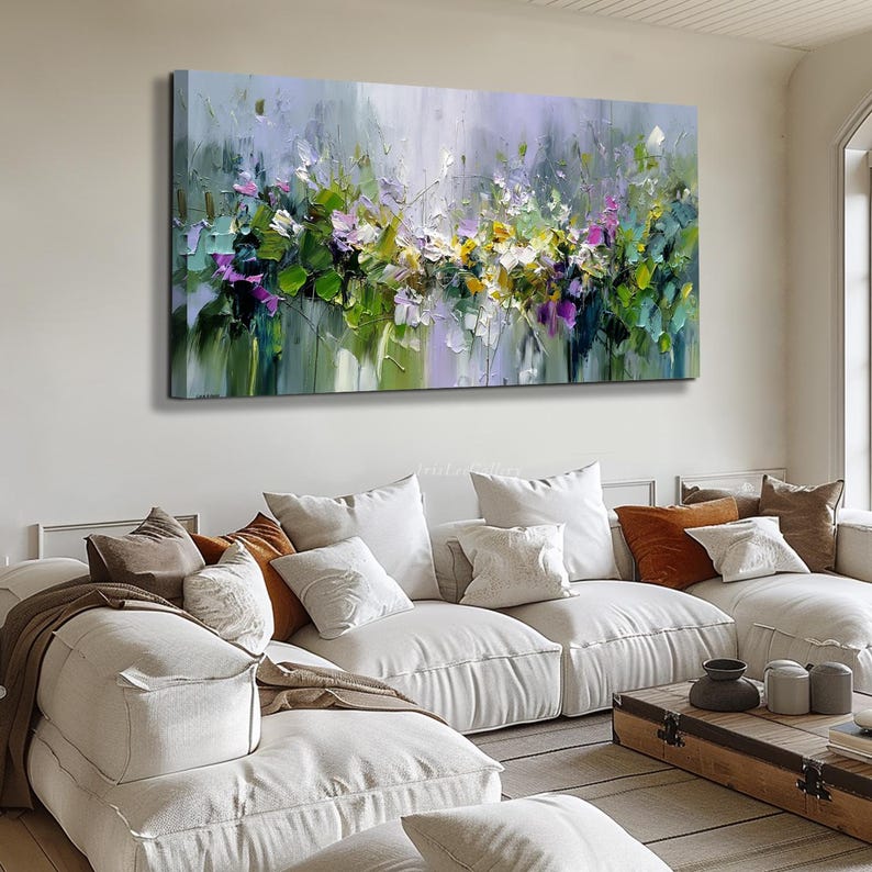 3D Abstract Floral Oil Painting on Canvas Textured Garden Wall Art ...