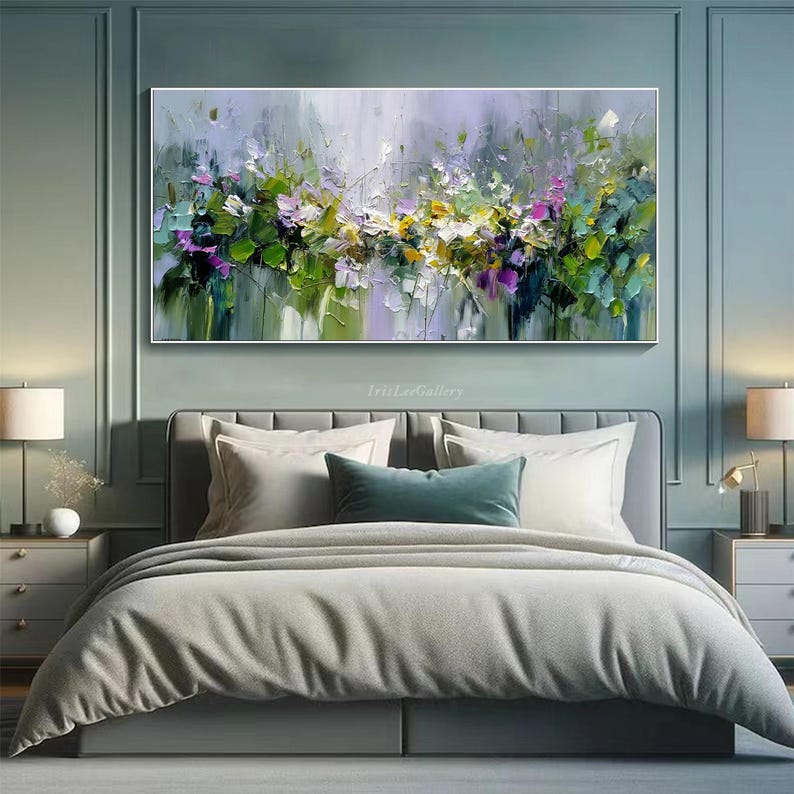 3D Abstract Floral Oil Painting on Canvas Textured Garden Wall Art ...