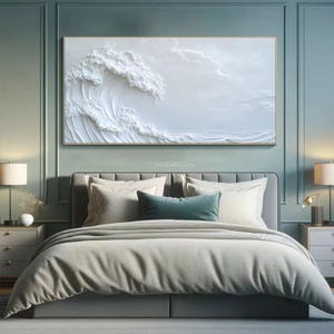 3D White Minimalist Beach Painting Textured Wall Art Ocean Wave ...