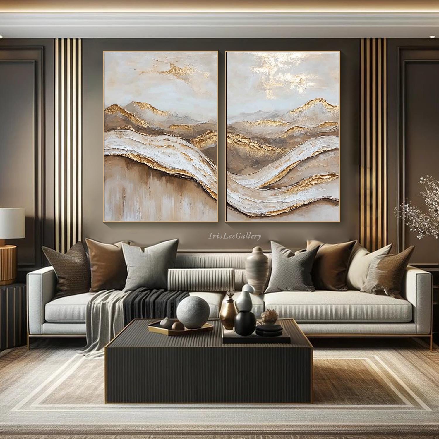 Large Gold Abstract Landscape Painting on Canvas Textured Wall Art ...
