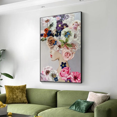 Original Painting Flower Painting on Canvas 3D Flower Wall Art Custom shops Wall Art Floral Wall Art Textured Wall Art Beauty Figure Wall Art
