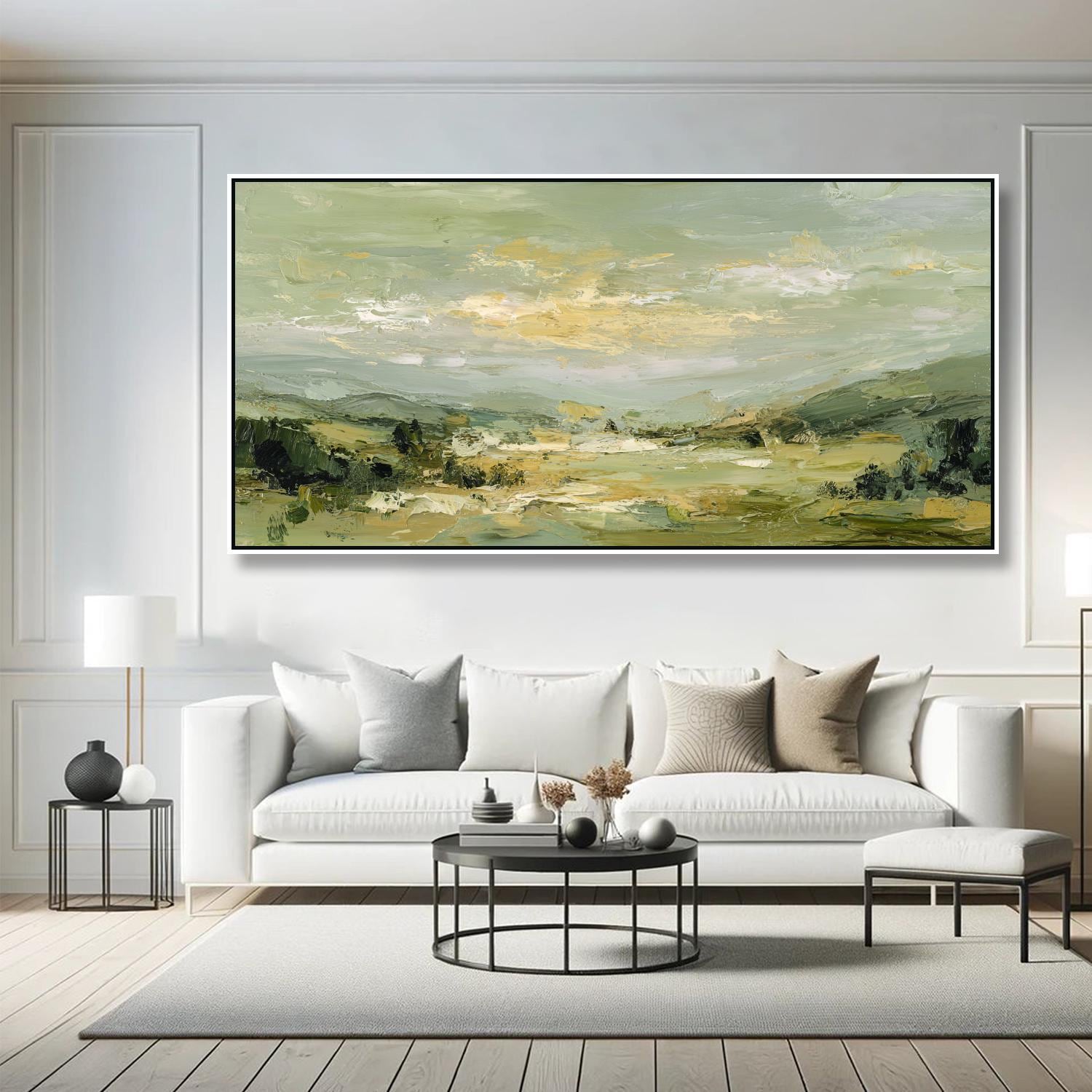 Sage Green Textured Wall Art Landscape Oil Painting on Canvas Large ...
