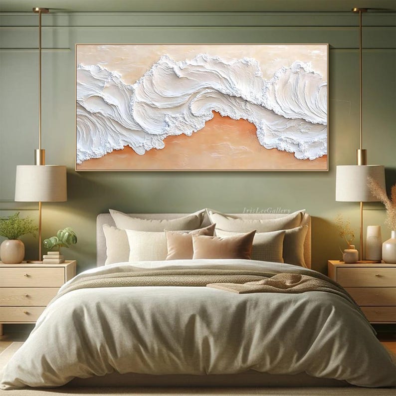 Large 3D Textured Ocean Wall Art Original Plaster Style Beach Painting