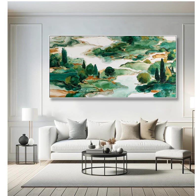 Green Landscape Oil Painting on Canvas Abstract Textured Forest Wall ...