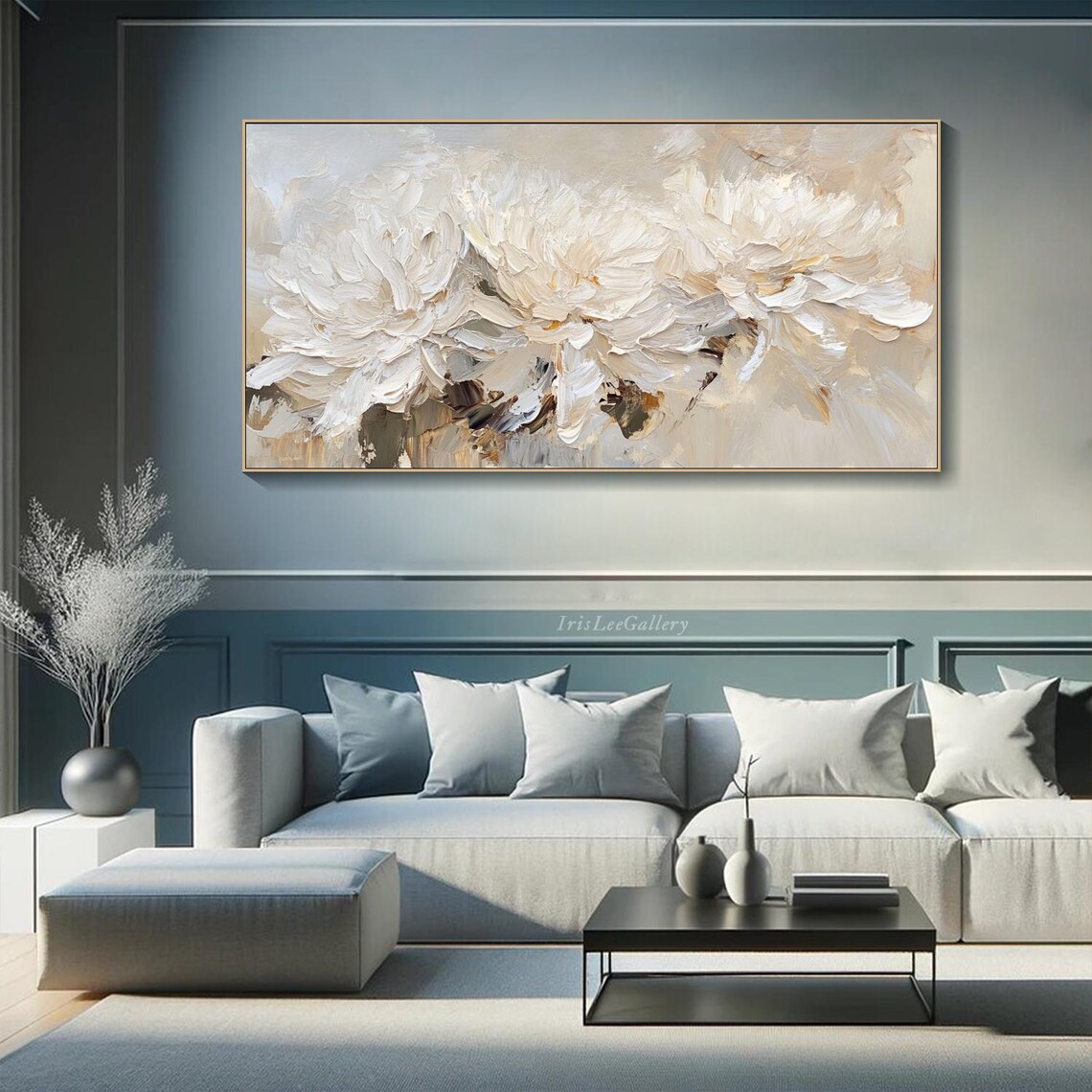 White Flower Oil Painting on Canvas 3D Textured Floral Wall Art Neutral ...