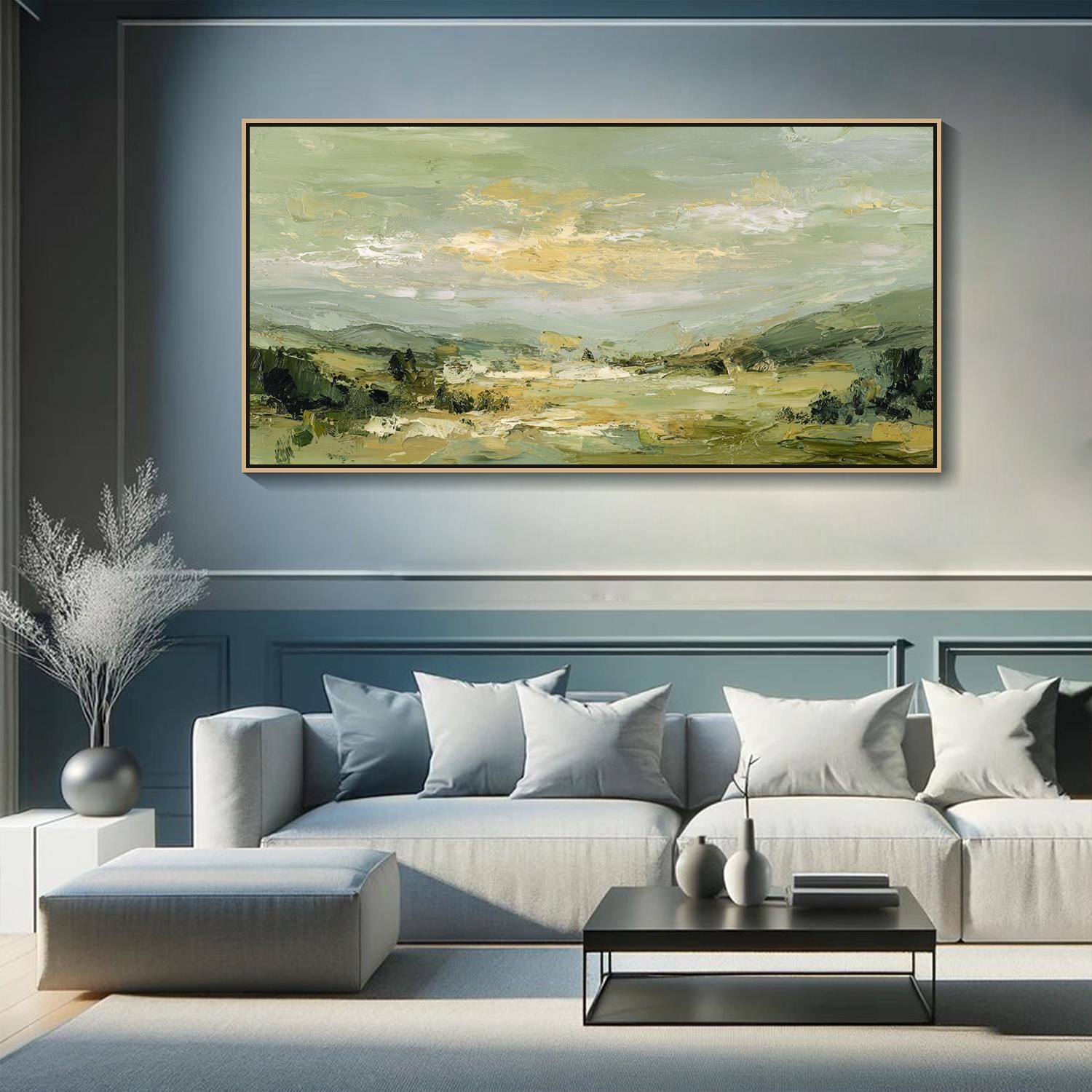 Sage Green Textured Wall Art Landscape Oil Painting on Canvas Large ...
