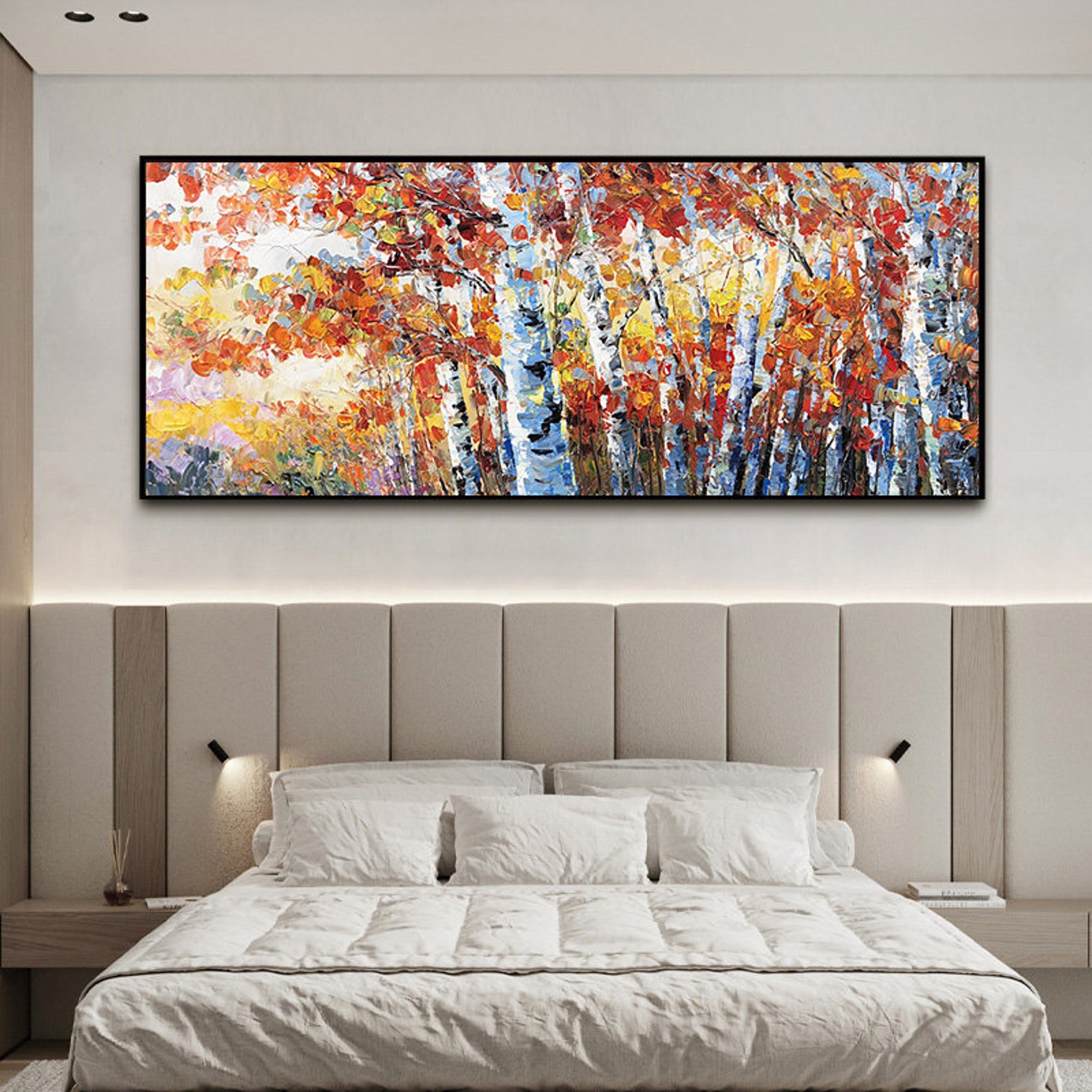 Large Birch Trees Oil Painting on Canvas Boho Wall Decor - Etsy Canada