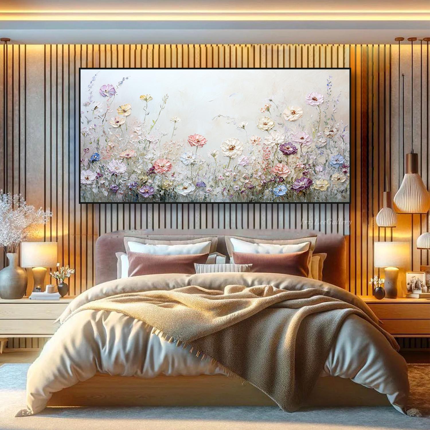 3D Floral Oil Painting on Canvas Textured Wildflower Field Wall Art ...