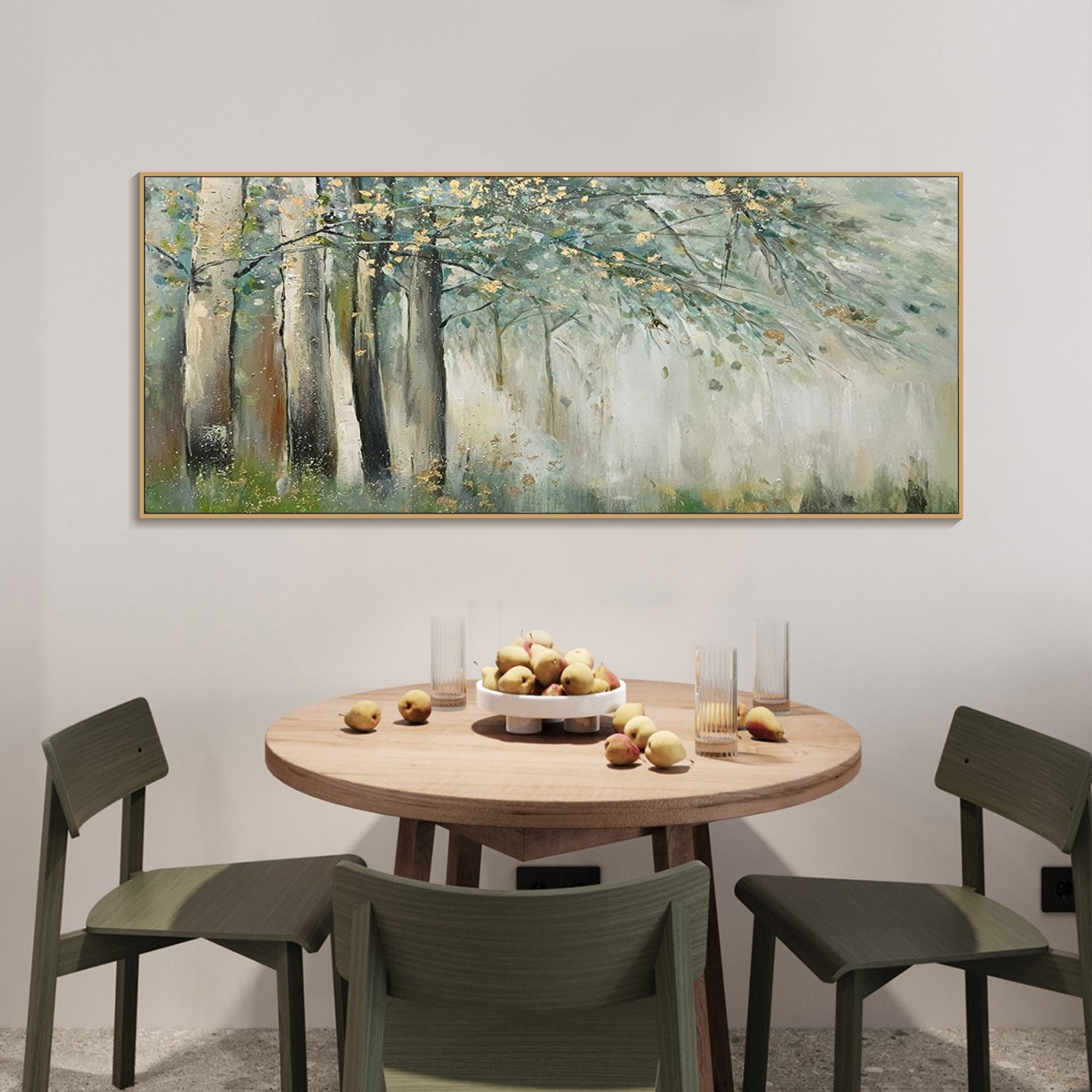 Sage Green Gold Forest Painting on Canvas 3D Abstract Textured Wall Art ...