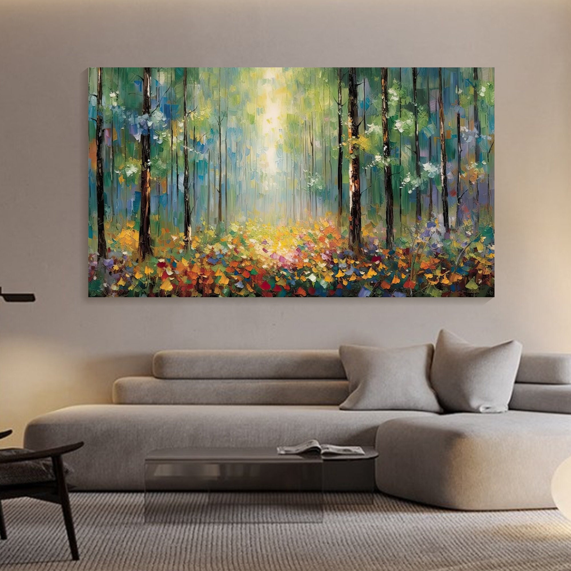 Großes Original Bunte Wald Gemälde Auf Leinwand Verträumt Natur Landschaft Gemälde Wohnzimmer Wand Kunst Boho Moderne Leinwand Trendy Home Deocr