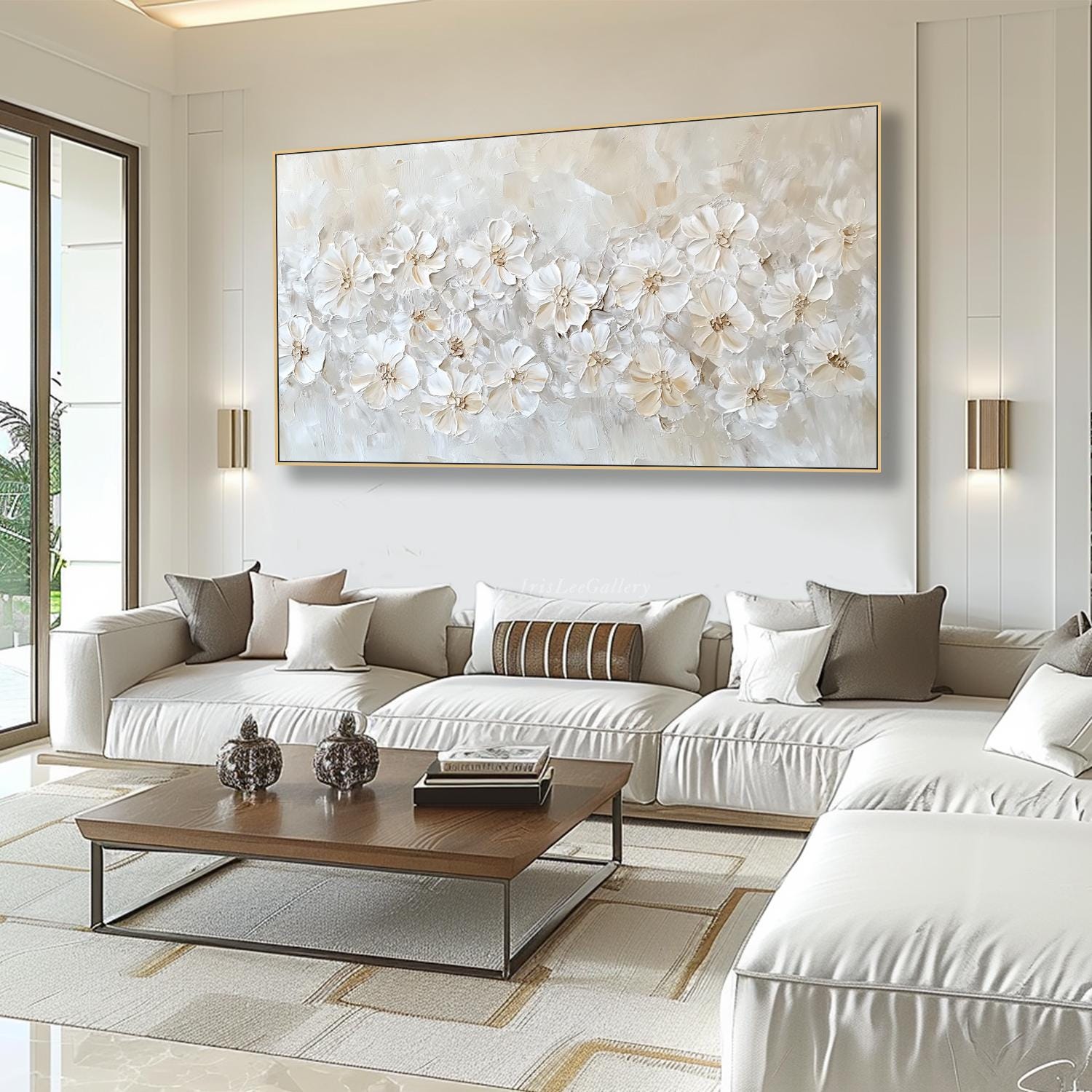White Daisy 3D Textured Wall Art Neutral Floral Impasto Oil Painting on ...