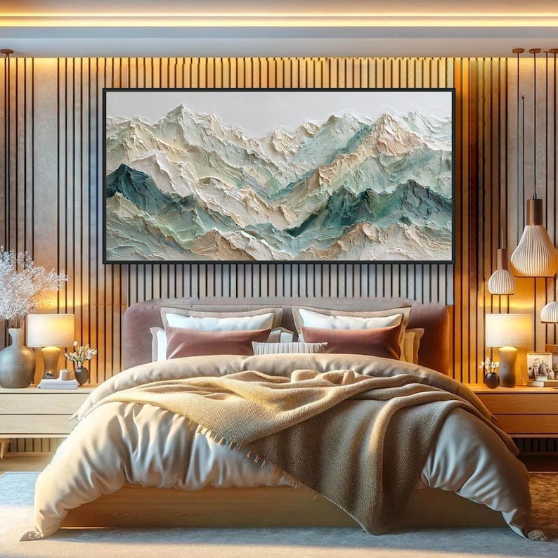 3D Mountain Textured Wall Art Abstract Oil Painting on Canvas Modern ...