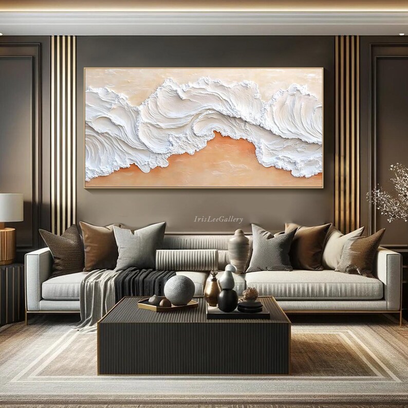 Large 3D Textured Ocean Wall Art Original Plaster Style Beach Painting