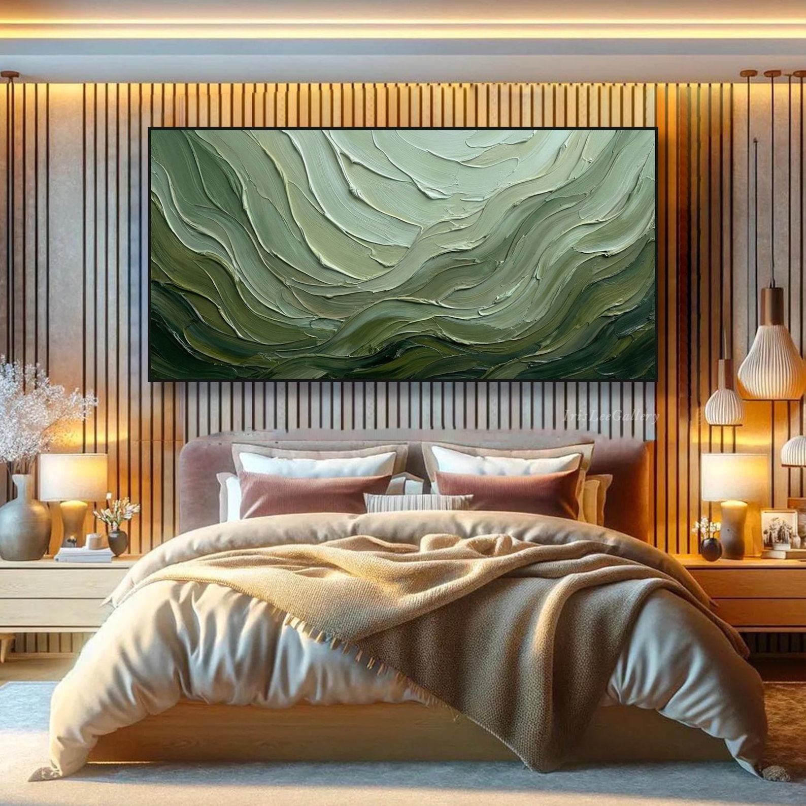Sage Green 3D Oil Painting on Canvas Texture Abstract Wall Art ...