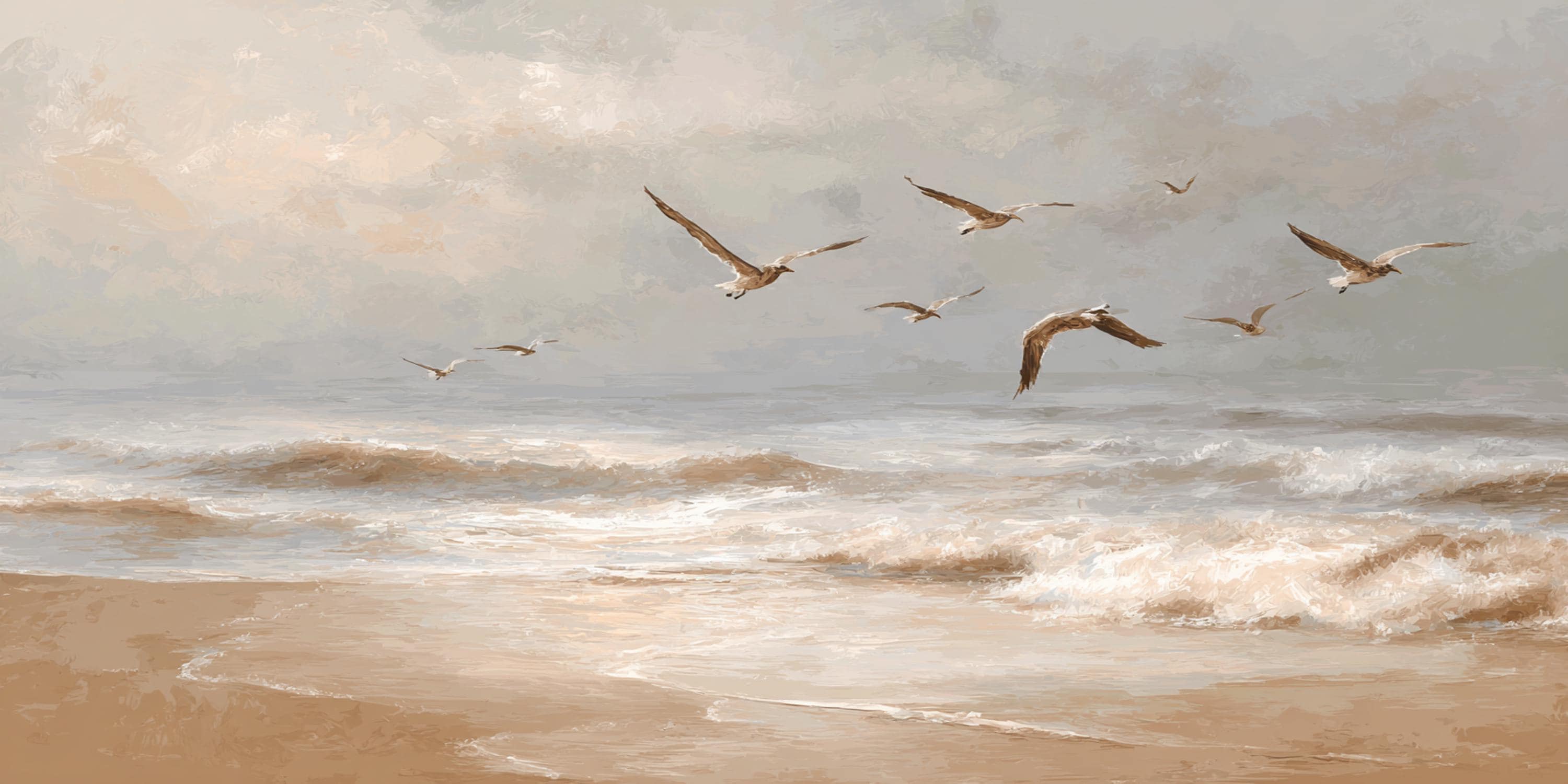 Seagull Ocean Oil Painting on Canvas Textured Seascape Coastal Wall Art ...
