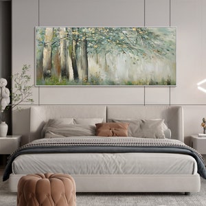 Original Green Gold Forest Painting On Canvas 3D Abstract Textured Wall Art Skyward View Trees Art Living Room Art Natural Scenery Painting image 6